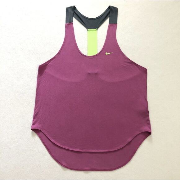 Nike Women Dry Fit Mauve Neon Green Just Do It Loose Fit T-Back Tank 597989 L - Picture 1 of 9